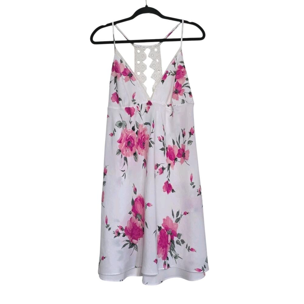 Y2K Floral Slip Dress Womens XXL Pink White Co White Cottagecore Fairy Lace Back